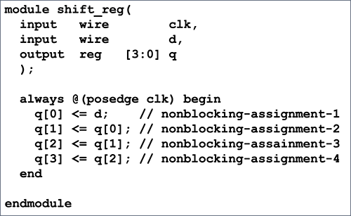 ノンブロッキングアサインメントによるシフトレジスタ記述