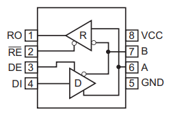 MaxLinear社MxL83122デバイスの2線式（半二重）RS-485実装回路図