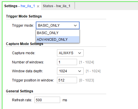 Vivado™ 2020.2.2 Hardware Manager hw_ila_1画面