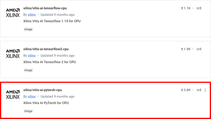 図9 Docker hub AMD(xilinx)提供Docker imageページ
