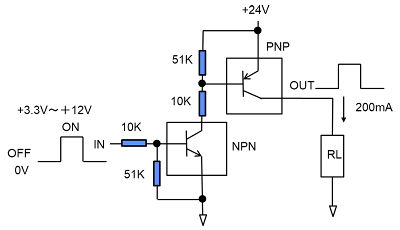 Double BC817DPN　NPN-PNPトランジスタ・ドライバー回路例